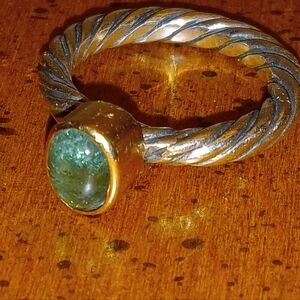 Emerald 14k Gold 925 Sterling Silver Vintage Ring